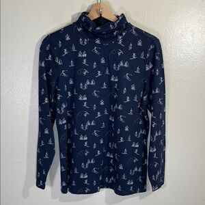 NWOT Christopher & Banks Navy Blue Ski Print Turtleneck